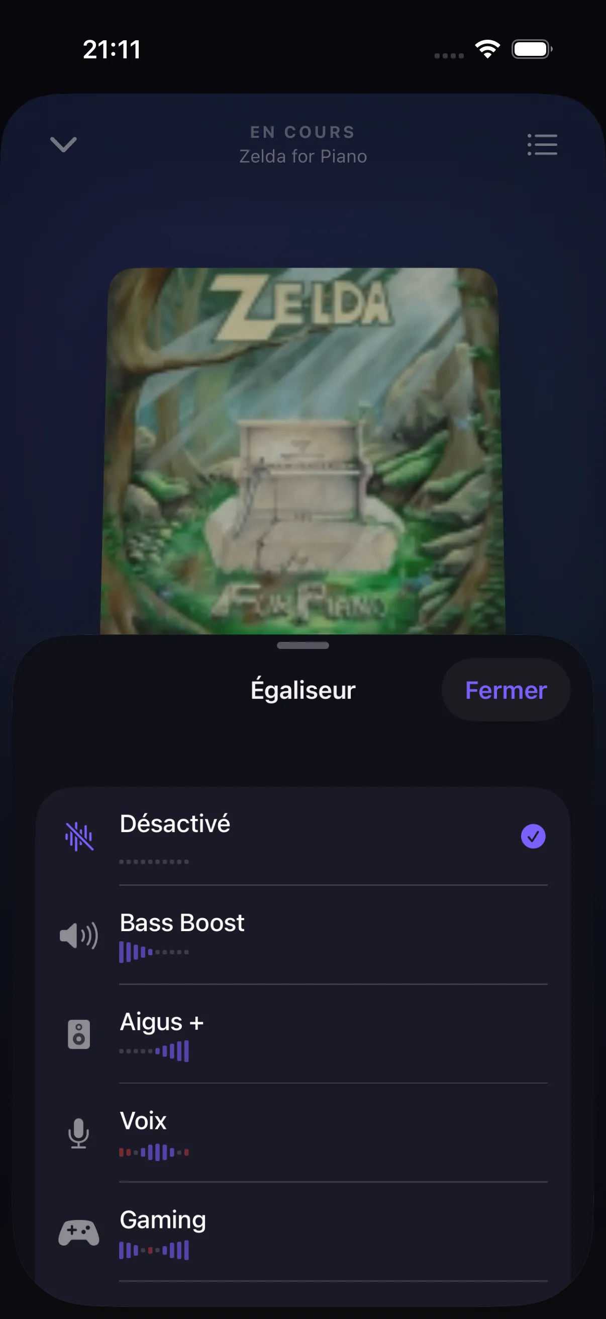 Réglages de l’égaliseur.