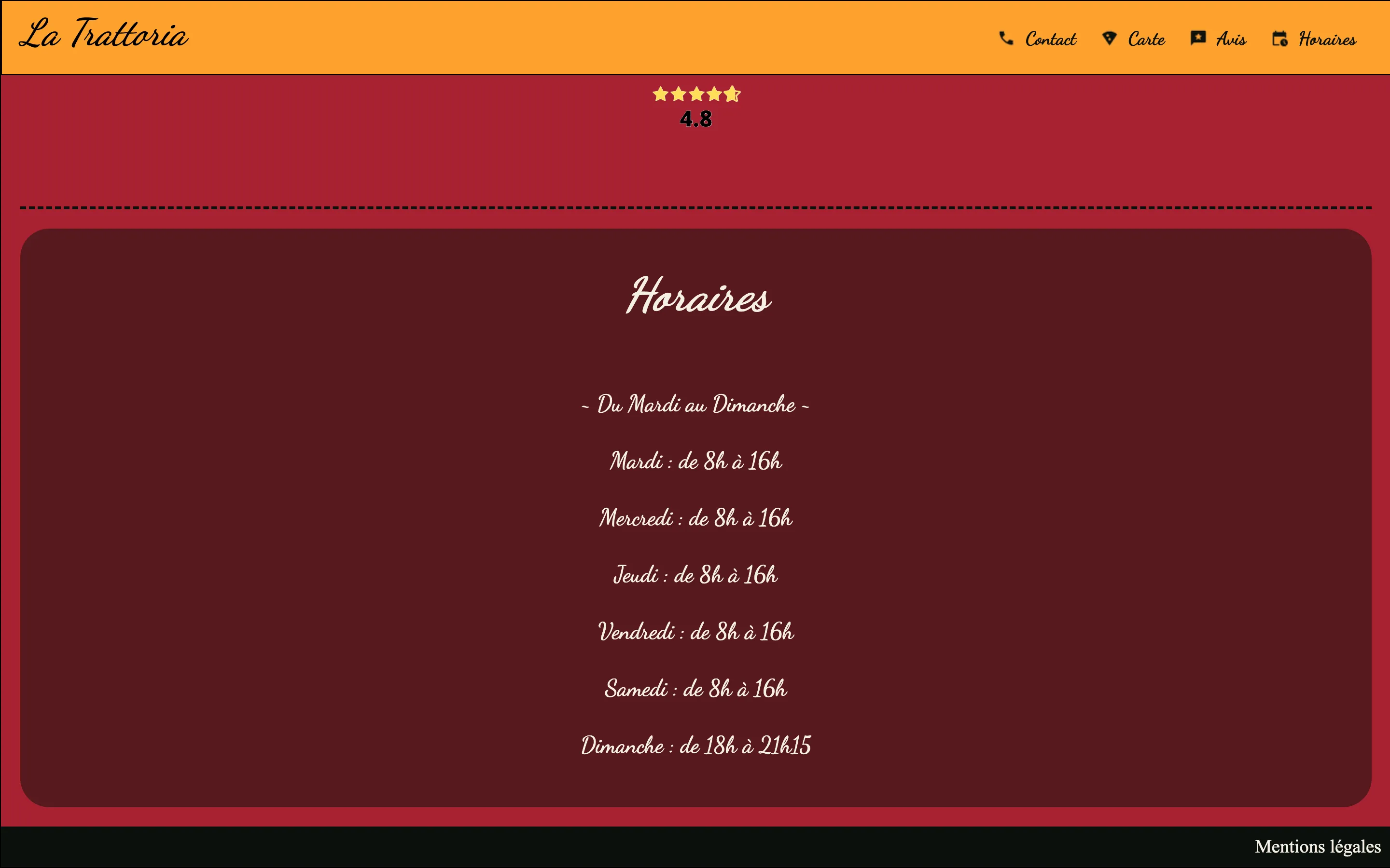 Horaires d’ouverture.